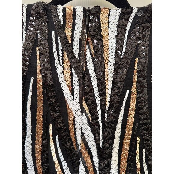 Banjul Womens Sequin Cap Sleeve Mini Dress Small Black Gold White - Picture 15 of 16